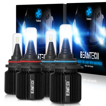 BEAMTECH 9005 9006 LED Headlight Bulbs, 8000LM 40W Fanless CSP Y19 Chips 6500K Xenon White HB4 HB3 Extremely Bright Conversion Kit Ultra Thin All In One Halogen Replacement